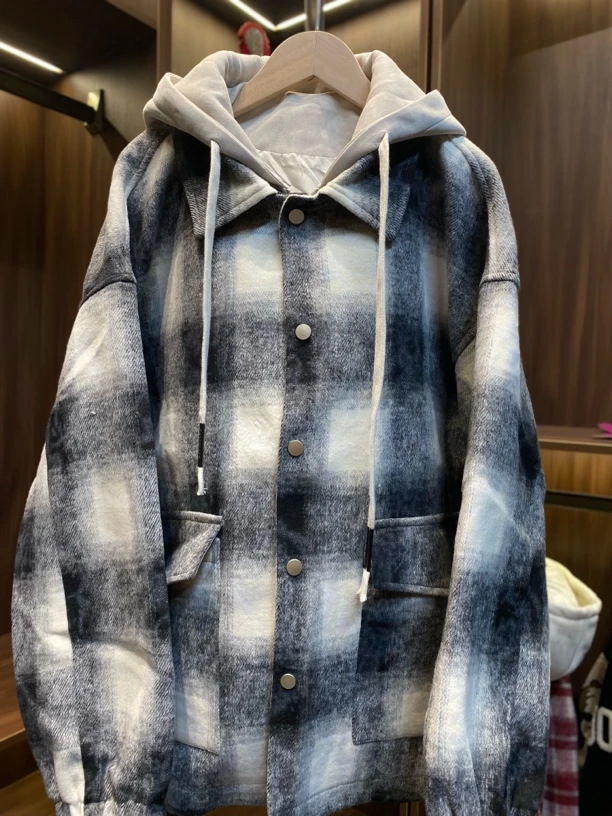 拼接厚款拉链连帽棉服扎染秋季春秋上衣复古情侣韩版男士大码