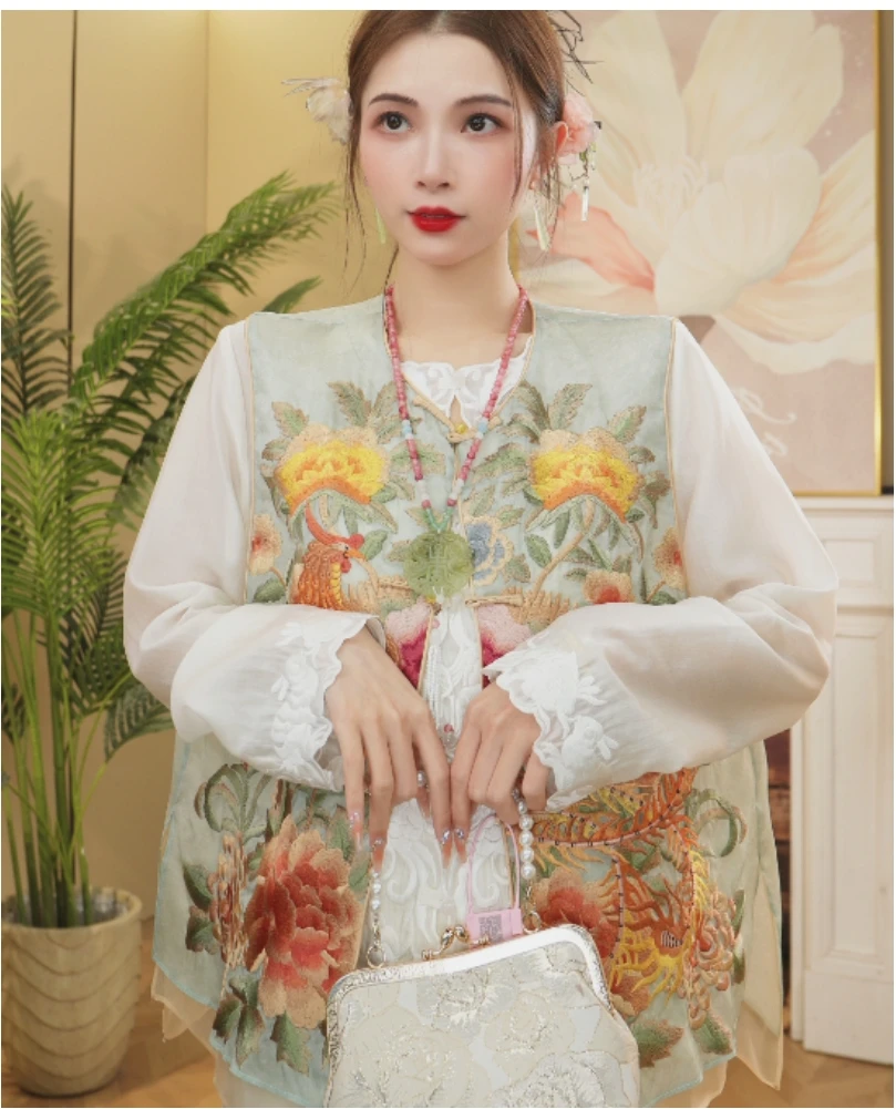 凤鸣朝阳/新中式春季新款重工织锦刺绣马甲2025A7033-小源