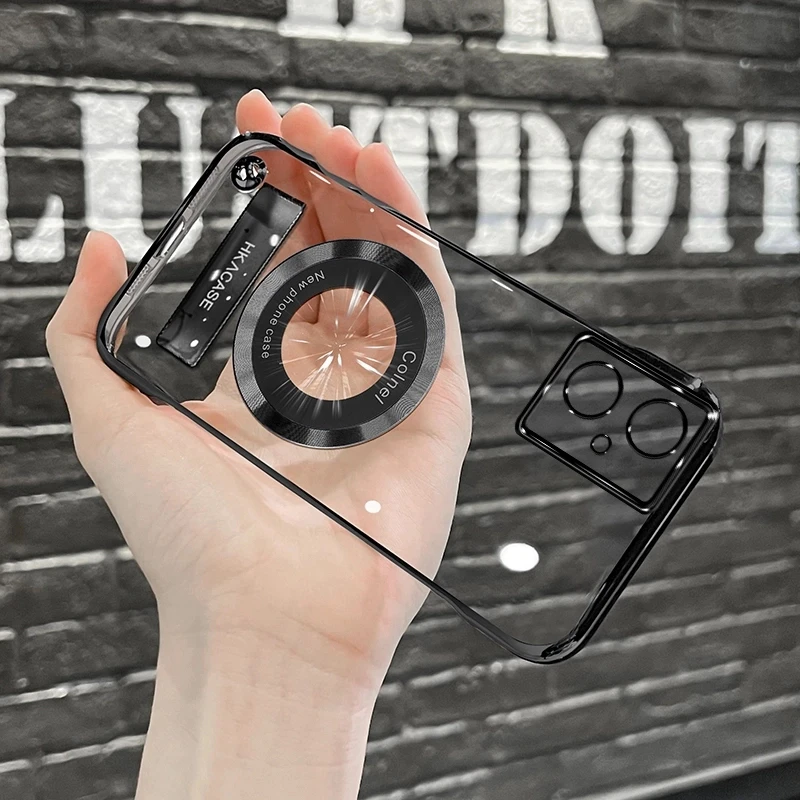 适用荣耀100高级感超薄电镀无边框磁吸贴电镀支架手机壳