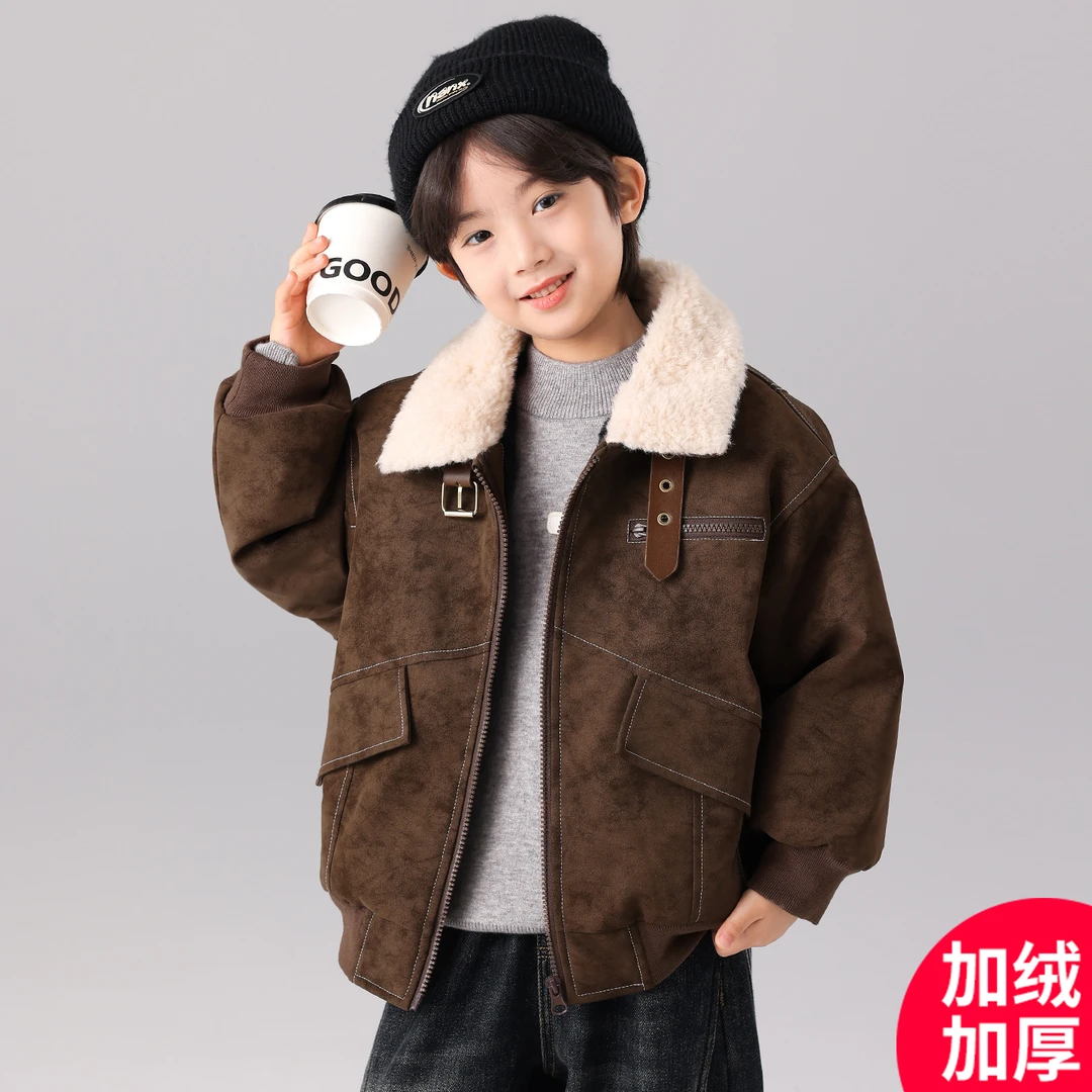 男童深秋加绒加厚外套2025新款休闲中大儿童潮C5217