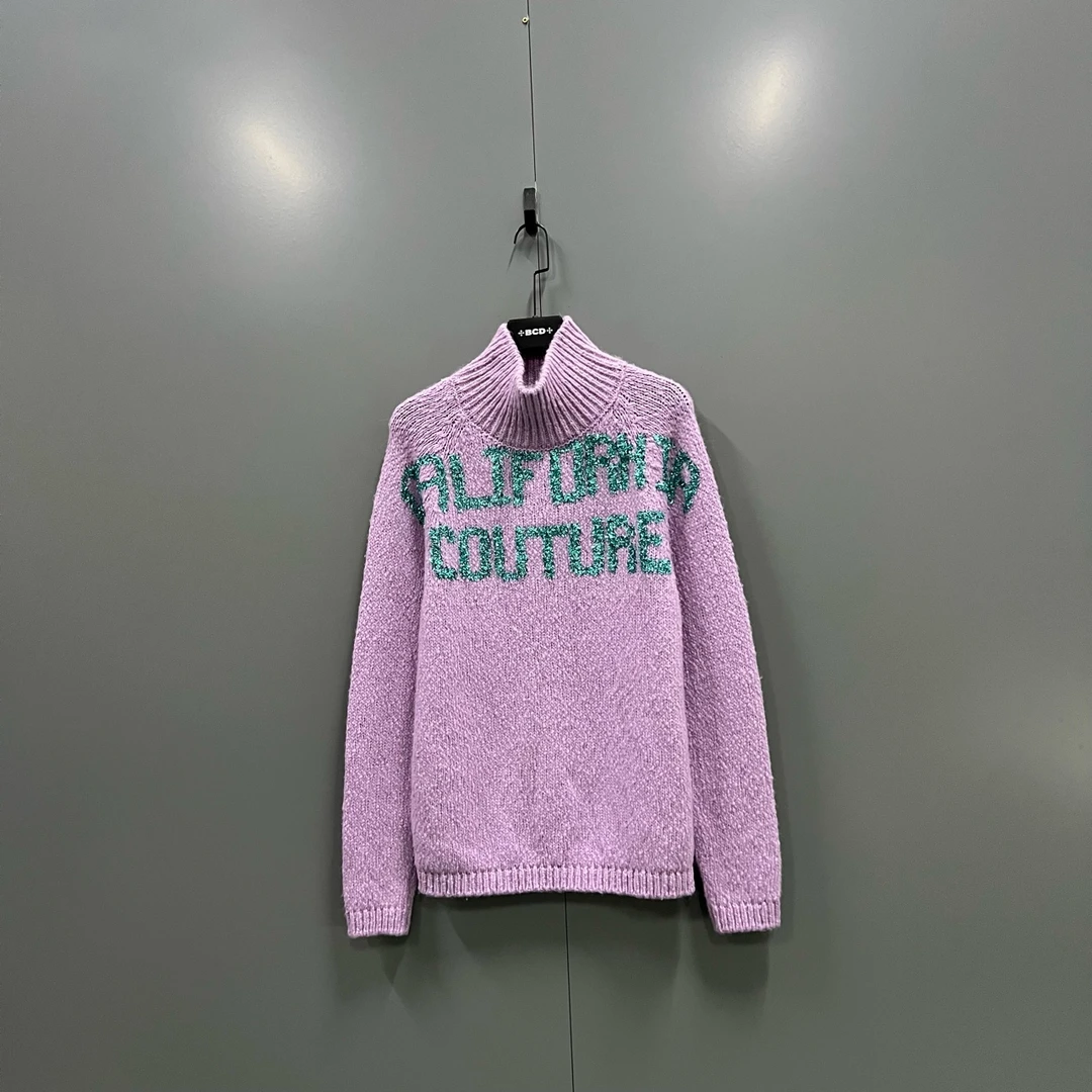 未使用 DIOR/迪奥 h925  紫色字母印花高领毛衣 M L 016576