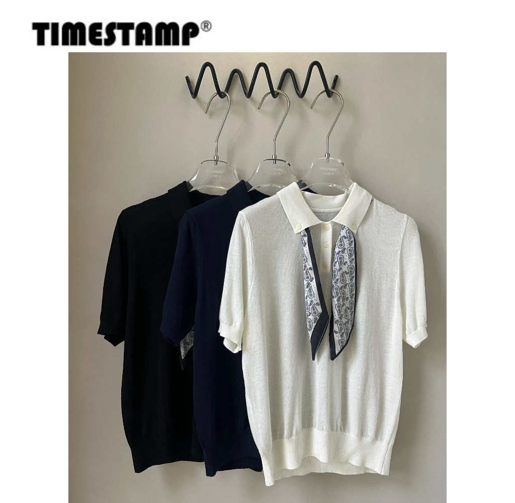 【TIMESTAMP】2025/65190001新款时尚高级设计感丝巾翻领短袖T恤