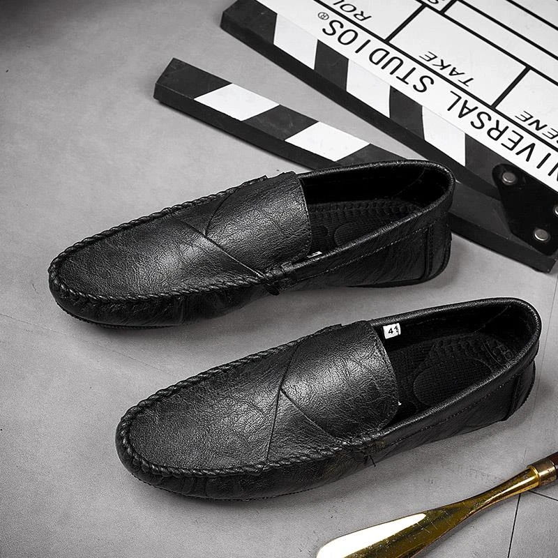 男鞋2025新款冬季黑色一脚蹬商务休闲皮鞋潮流工作开车豆豆乐福鞋