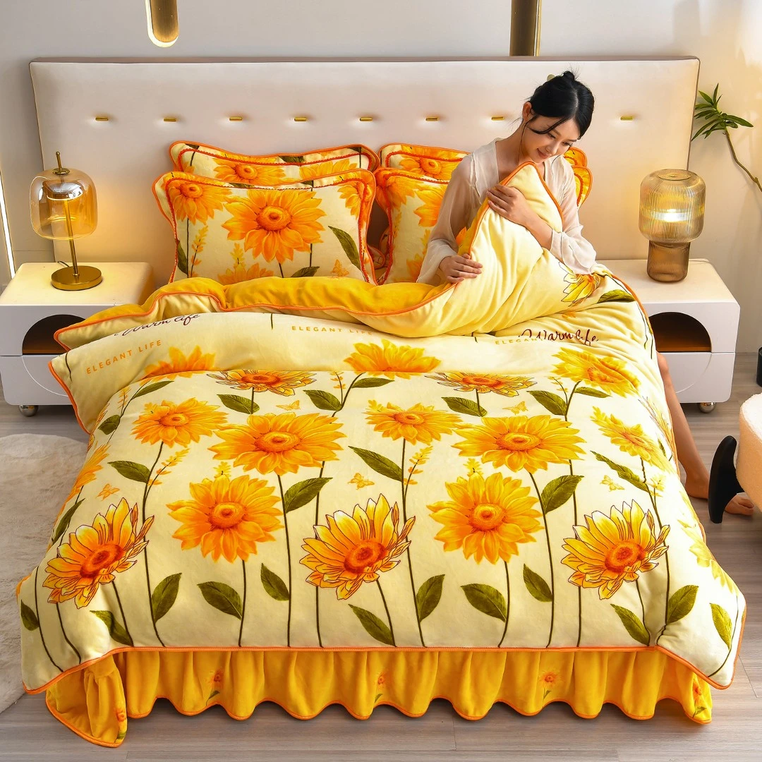 牛奶绒四件套加厚冬季床上用品加绒印花被套防静电不掉毛加绒床单