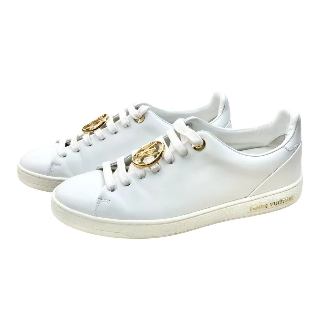 95新 LouisVuitton/路易威登 qq808 白色logo平底休闲小白鞋 37码