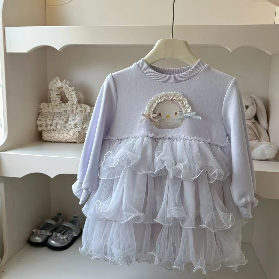 【鹿小冉】丁香紫KT纱纱蛋糕卫衣裙～太哇塞啦55162秋季女童公主裙