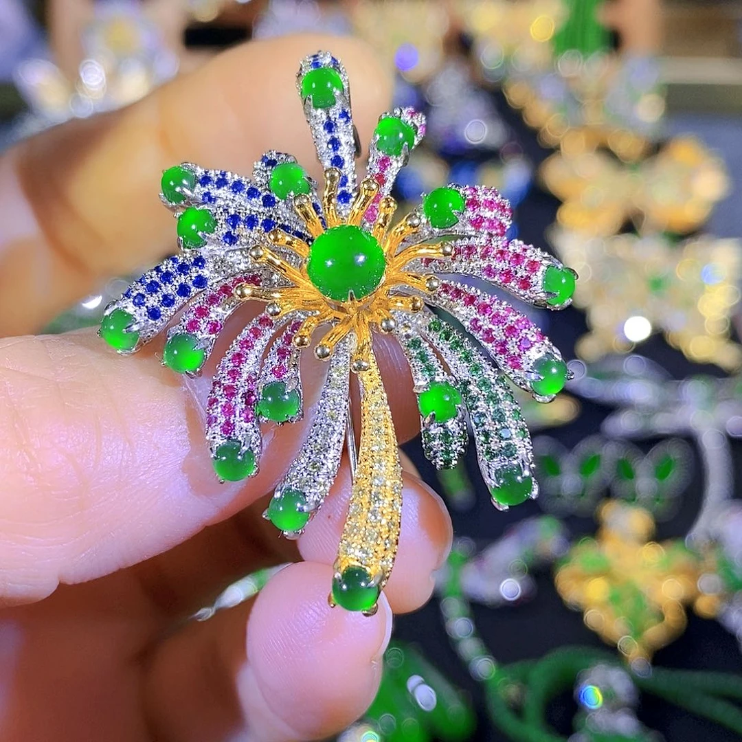 吊坠(不含链)银S925镶嵌翡翠