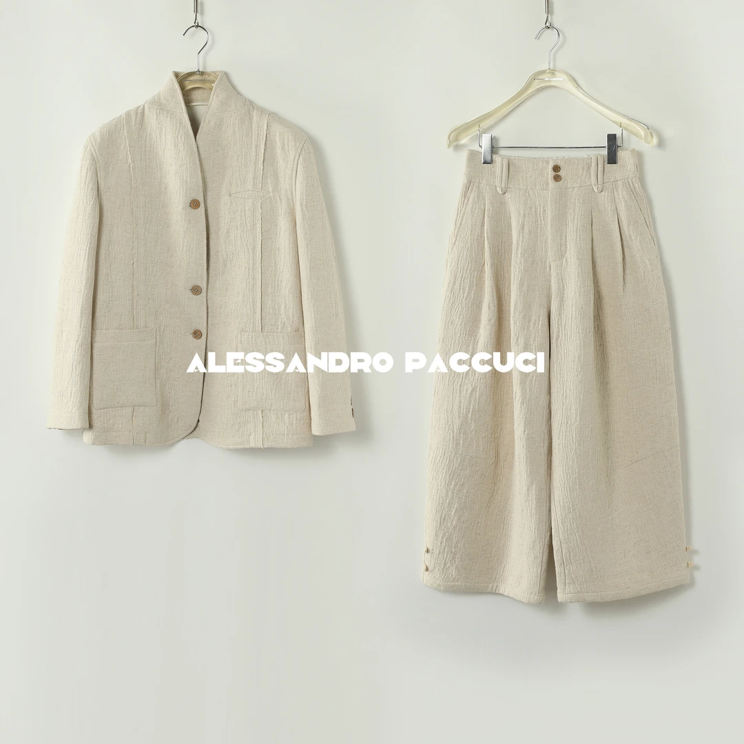 AP洛哥43098WZ/43145KU【森林游音】棉麻肌理感时尚西装九分裤/外套