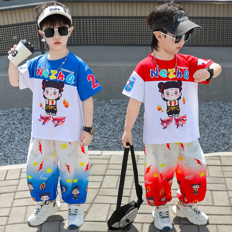 哪吒儿童衣服2025新款男童夏套装时髦帅气宝宝夏装小男孩薄款无袖