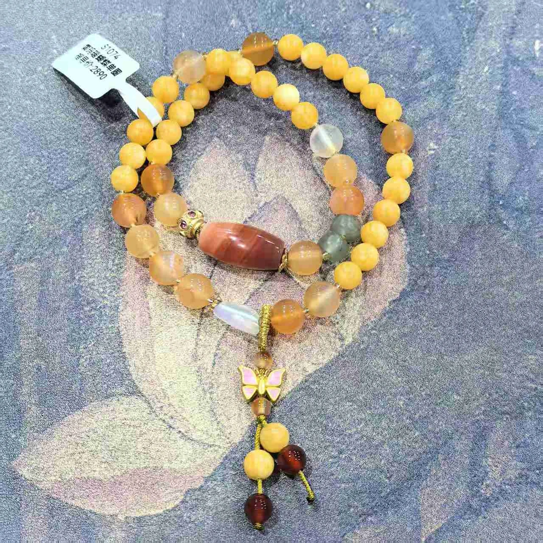 S1074-0.6玛瑙13*18mm新中式蝴蝶叠戴手链