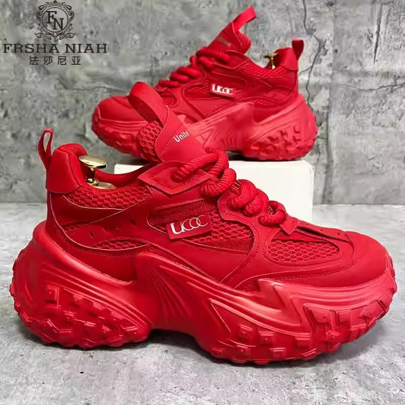 法莎尼亚男款老爹鞋青少年新款厚底增高休闲运动网面休闲厚底老爹