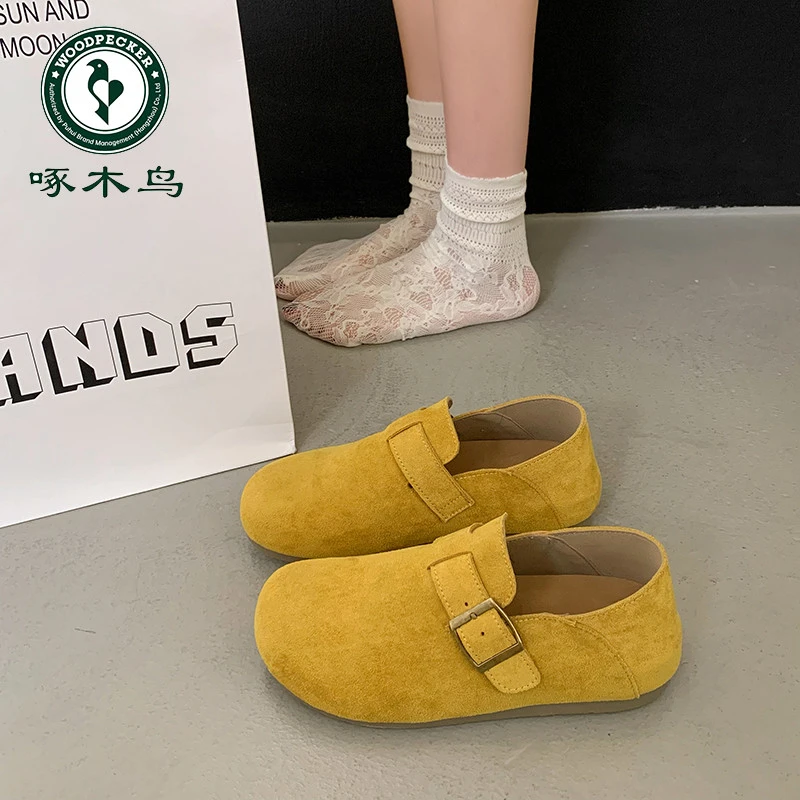 啄木鸟网红厚底复古全包勃肯鞋女一脚蹬博肯单鞋休闲豆豆乐福鞋