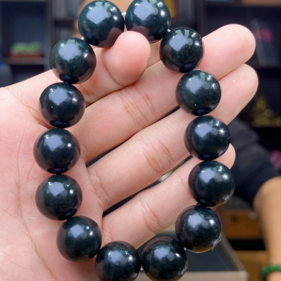 和田玉未镶嵌手串天然和田玉新疆塔县皮勒村黑青卡16