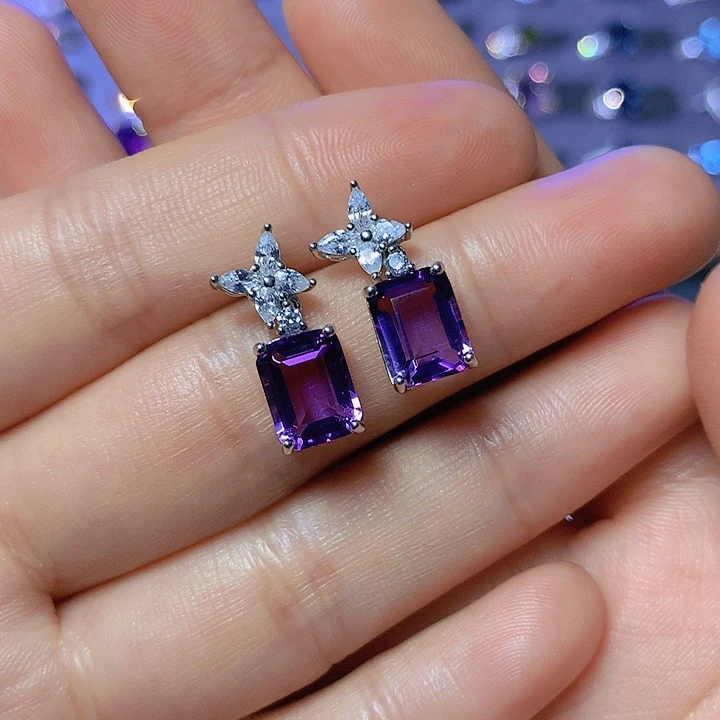 紫晶耳饰银S925镶嵌S****?