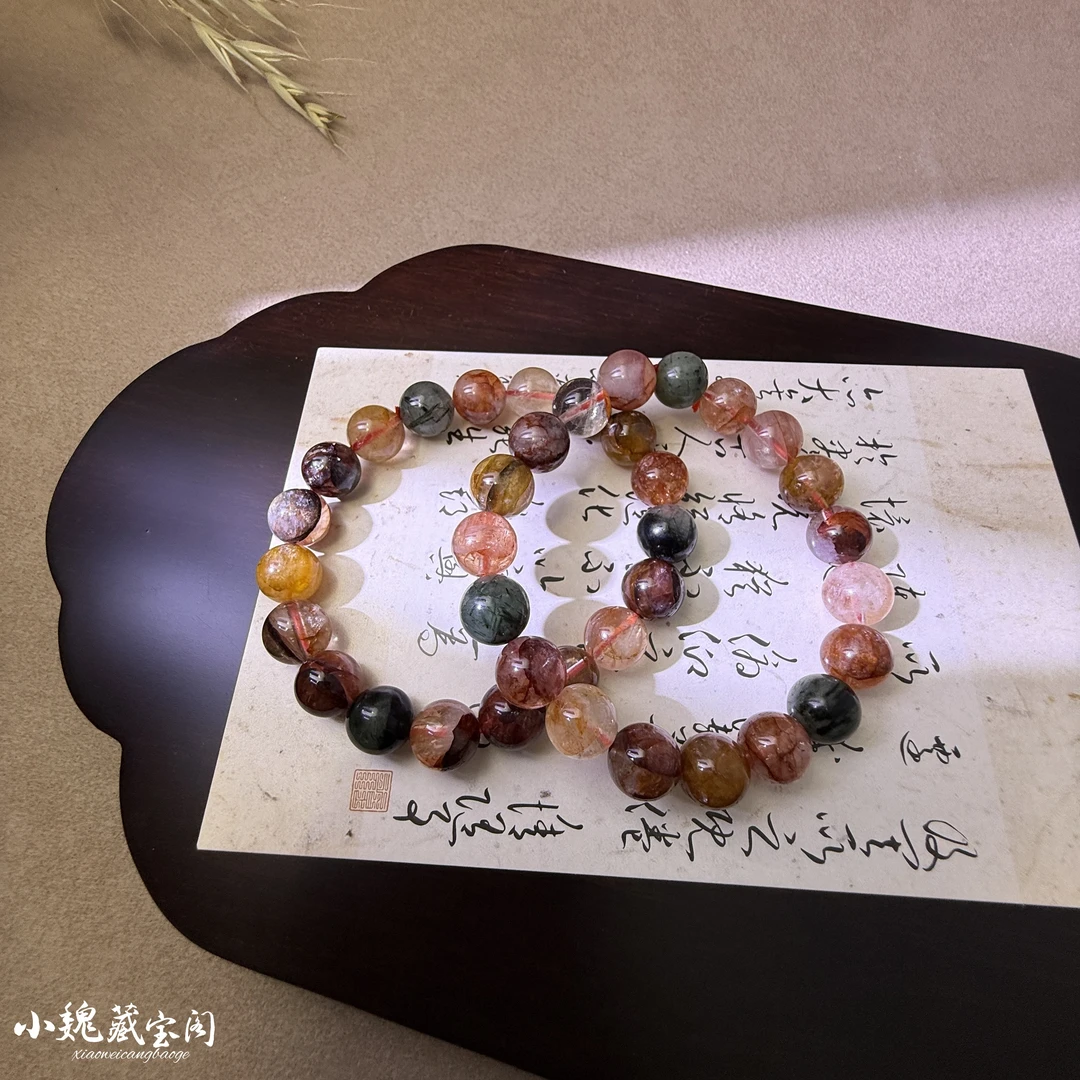 【藏宝阁】幕玫·鎏岁天然彩胶花水晶手链10mm SL00054多样性发其一