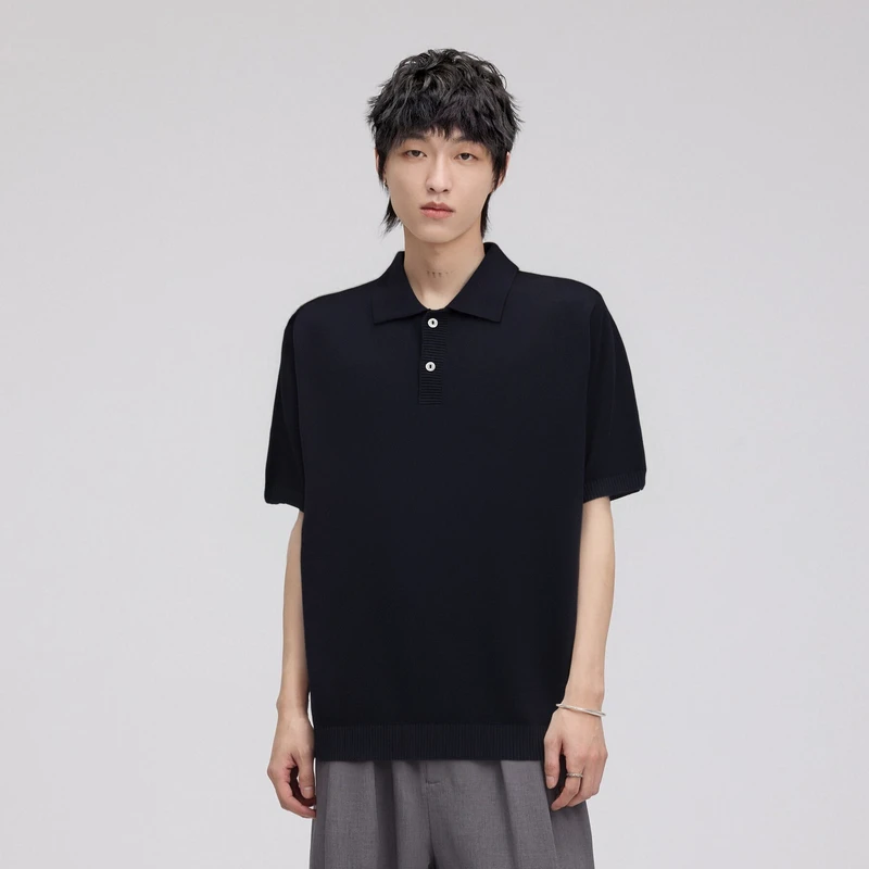 HERBEL/黑白2025白羊座夏季亚麻简约短袖POLO衫休简约通勤POLO衫