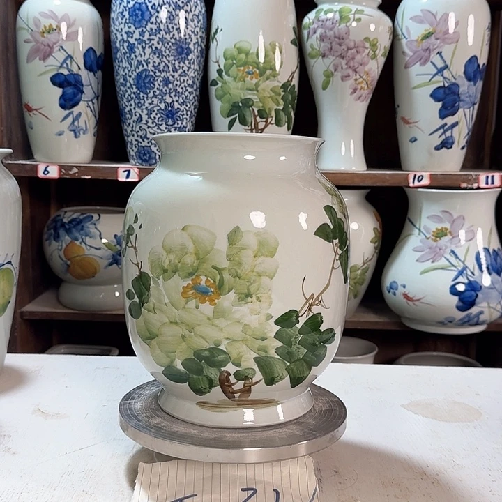 瓶高27冬瓜绿绿绿牡丹新款陶瓷陶瓷