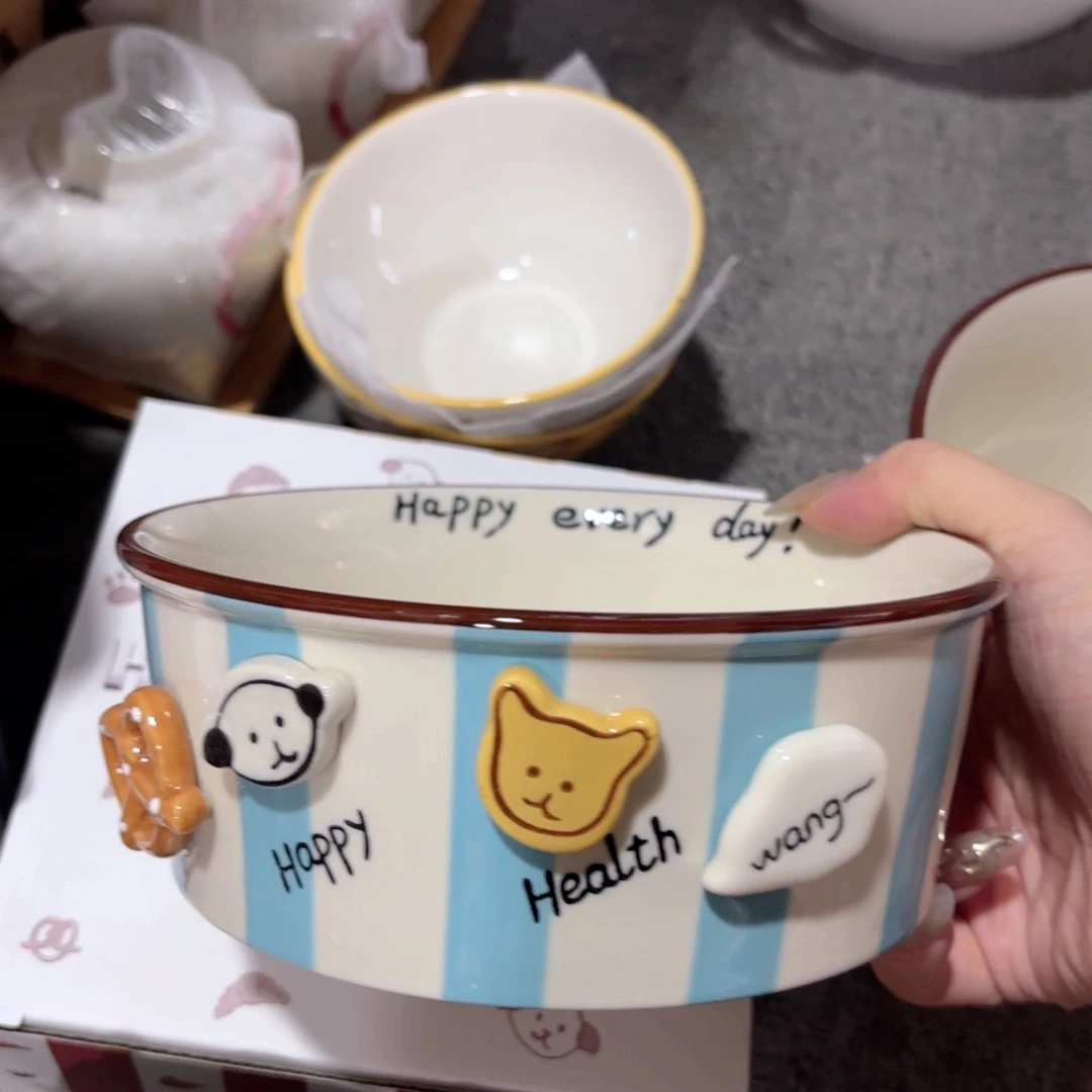 陶蓝色薯条桶圆形微微瑕