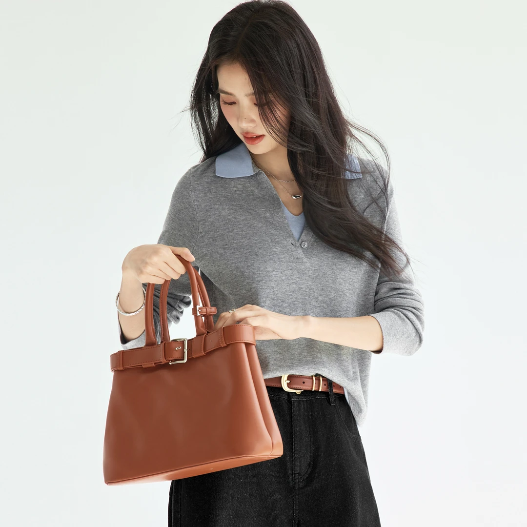 伊芙丽POLO领撞色假两件长袖套头针织衫2025秋新款百搭1G8931621