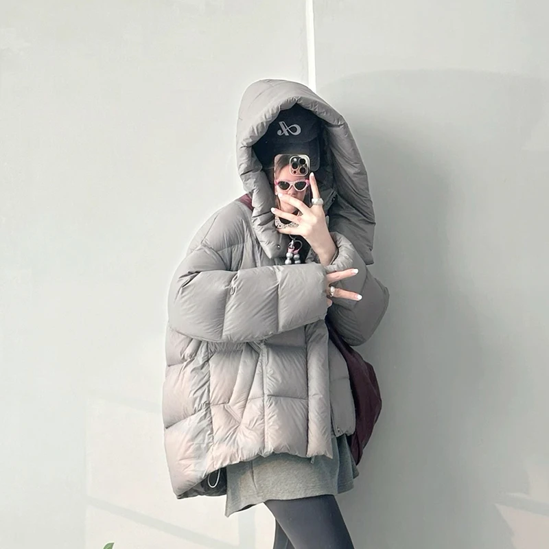 【ekaso】90白鸭绒龟背云朵中长款宽松加厚羽绒服百搭连帽羽绒服
