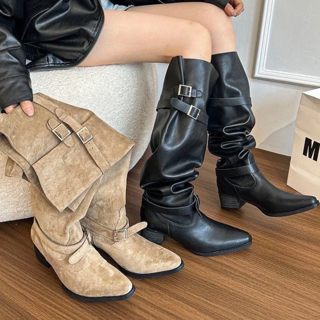 NM【时髦鞋】秋冬时髦过膝堆堆靴大筒围粗跟骑士靴