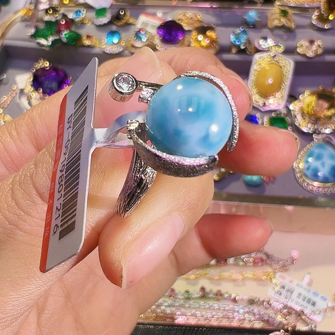 银S925镶嵌针钠钙石（海纹石）颈饰