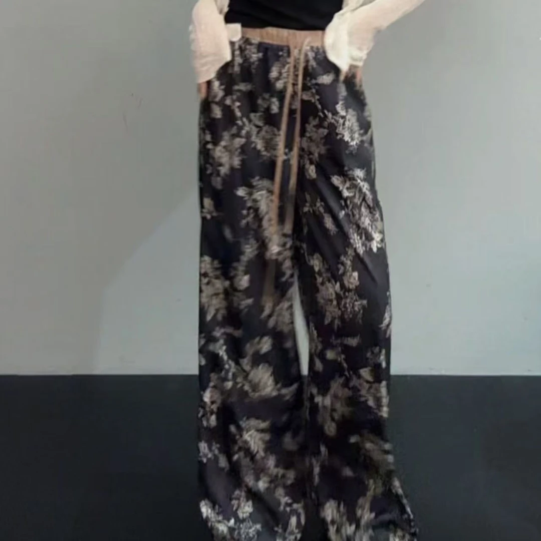 MUZI【云岫】国风复古印花抽绳阔腿休闲裤20999