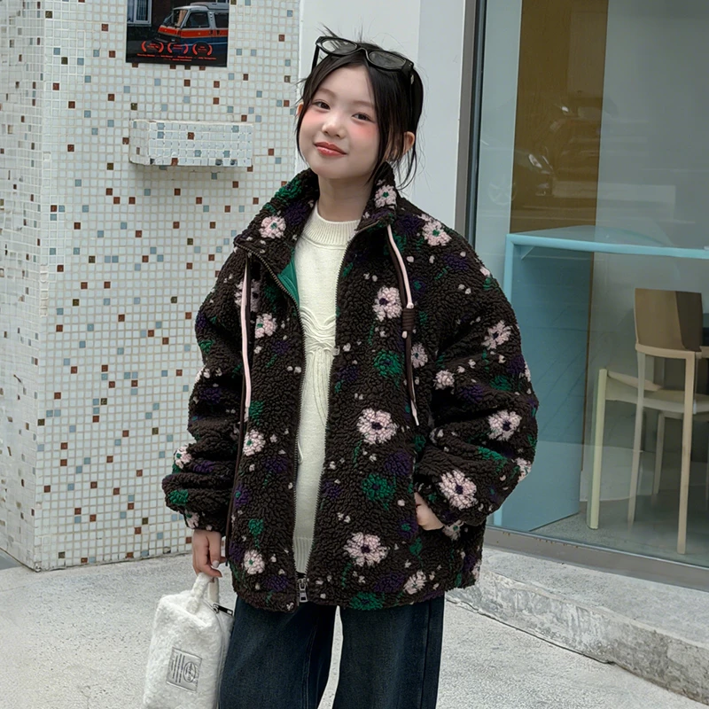 女童羊羔绒外套秋冬装2025新款洋气中大童女孩夹棉加厚冬季毛毛衣