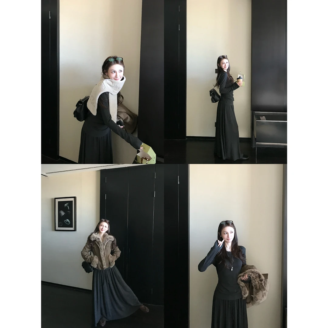 Skk Store '露思纸片裙'许妍00TD 莫代尔醋酸羊毛老钱毛衫半身裙