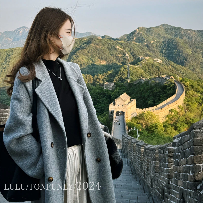 [TONFUNLY]长款大衣秋冬长款双面呢韩版大衣气质宽松加厚外套