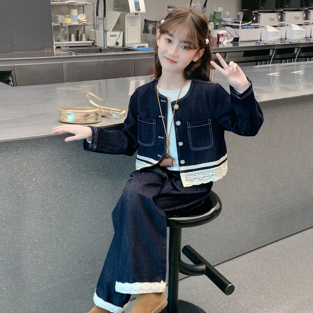女童秋装2025新款外套儿童洋气时髦牛仔套装春秋款女孩网红两件套