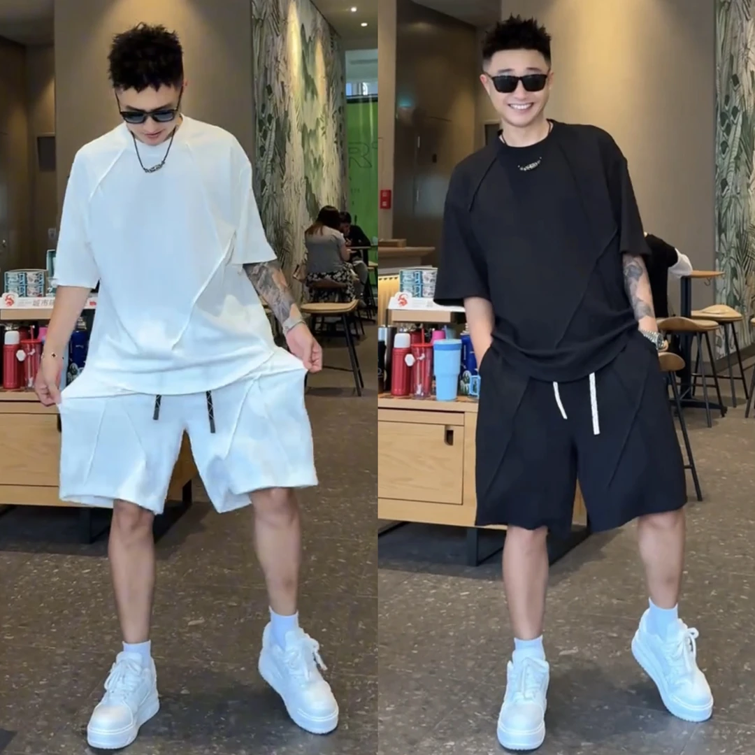 夏季新款短袖短裤男士夏装套装高级感轻奢宽松休闲T恤裤子一整套