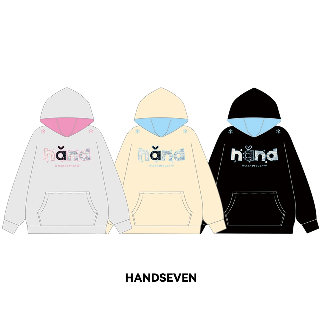 HandSeven复古贴布小雪花秋冬重磅连帽卫衣加绒宽松休闲保暖上衣