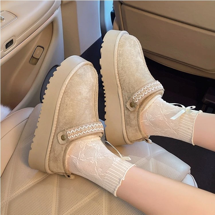 网红毛绒厚底一脚蹬两穿拖鞋女冬季加绒加厚保暖新款面包雪地棉鞋