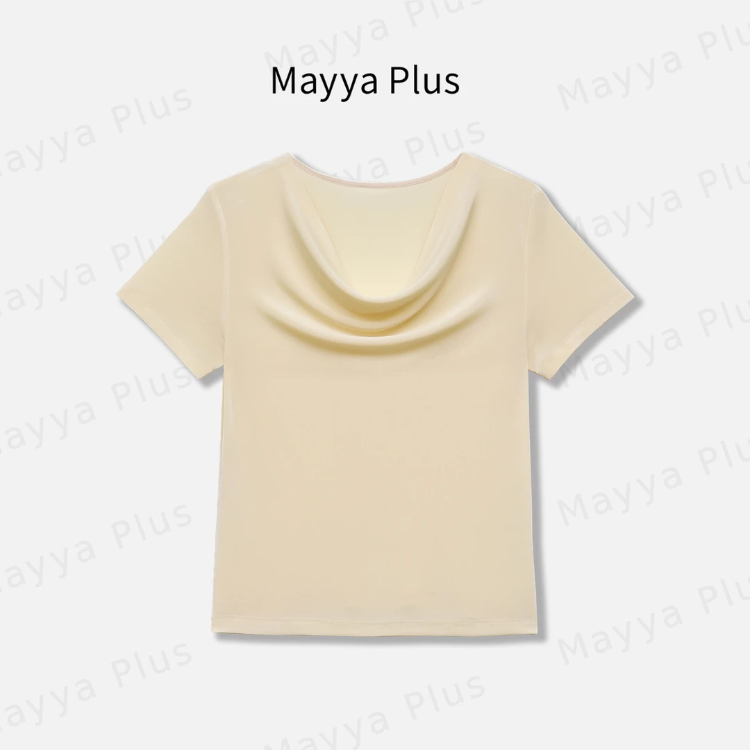 【醋酸T】Mayya Plus麦芽定制轻奢荡领短袖上衣气质修身T恤32528319