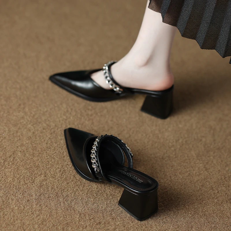 拾姑娘法式高端包头半拖鞋女夏外穿国风玛丽珍气质百搭尖头凉拖