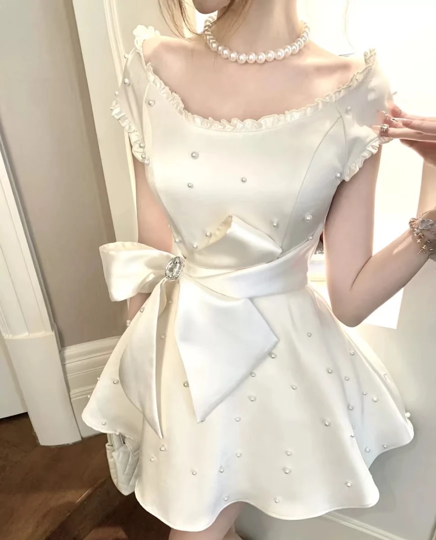 订单备注编码白色裙子（吊带一字肩气质公主裙夏季拼接裙）连衣裙