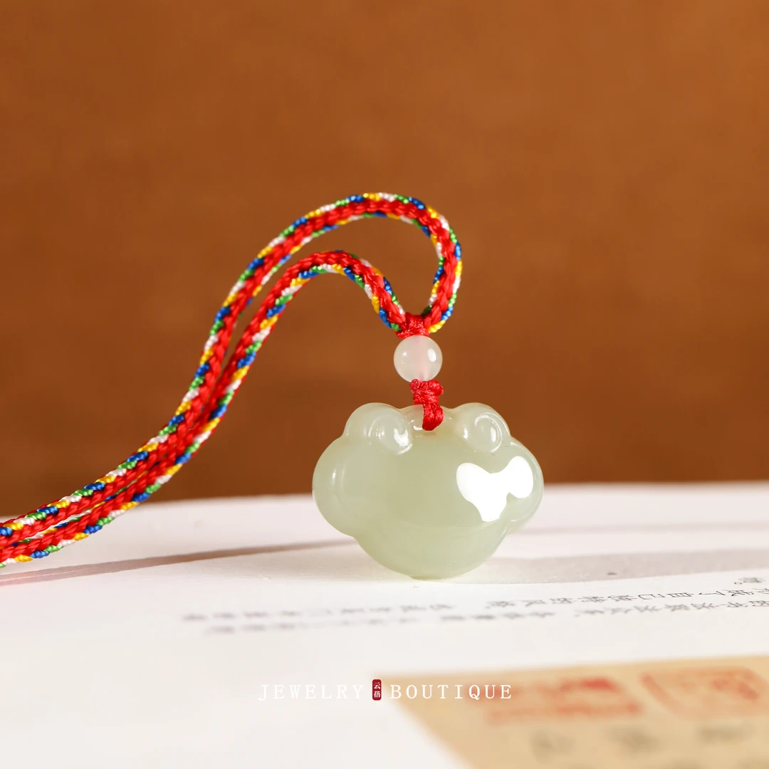 如意锁和田玉吊坠编绳项链红色编织新年首饰简约玉坠