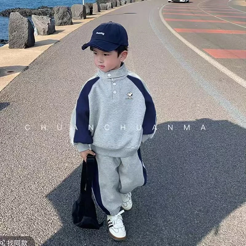 史努比儿童春季新款卫衣套装刺绣休闲潮牌男女童运动春装两件套