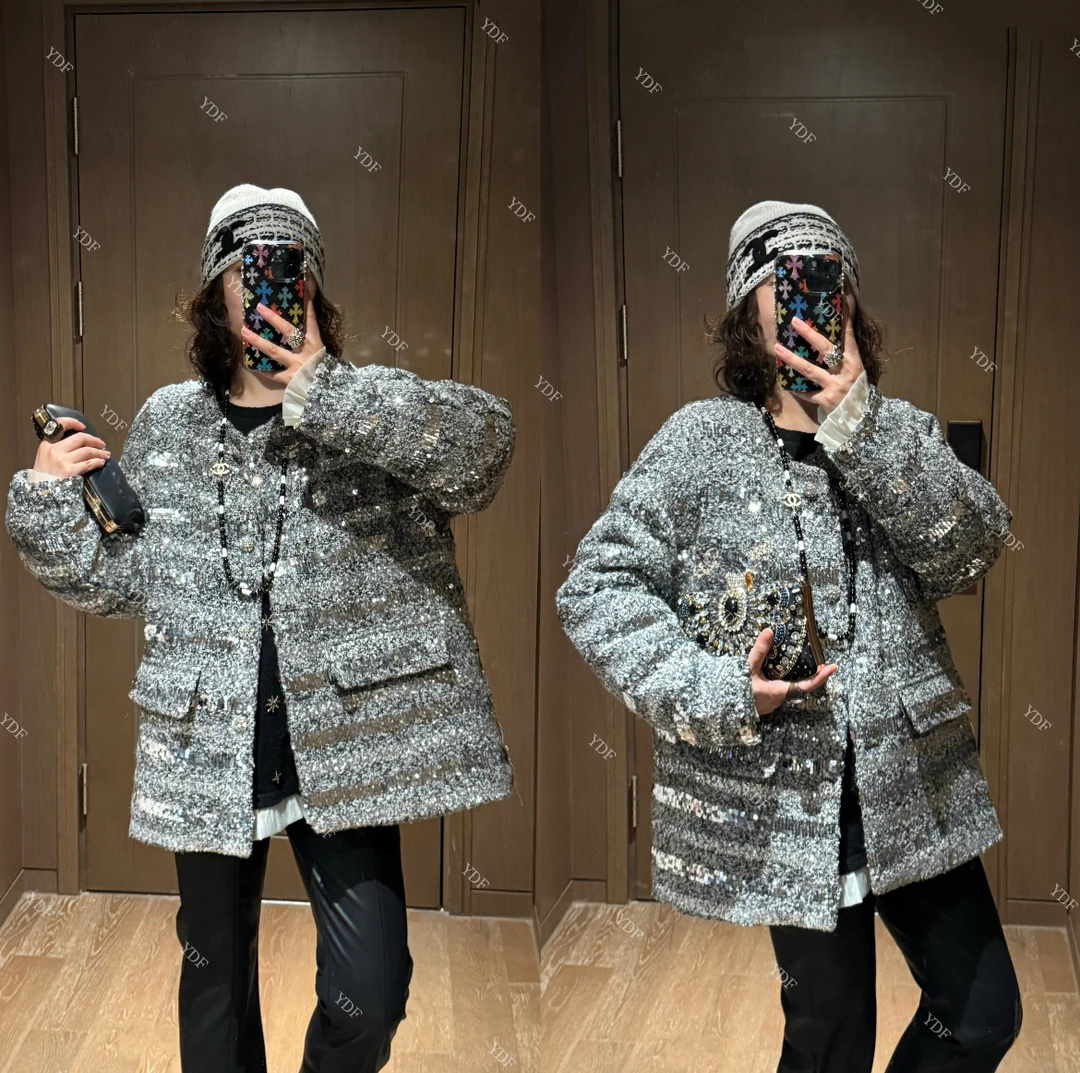 YDFSTUDIO小众【银河星光】欧货高品重工亮片小香拼接设计羽绒外套