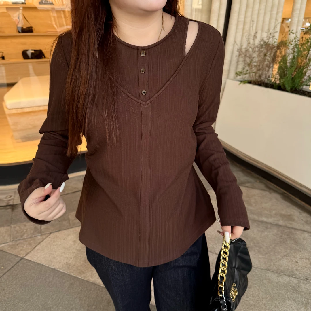 维维&南岛风2025新款胖mm减龄显瘦针织女大码拼接打底上衣ZWW1092