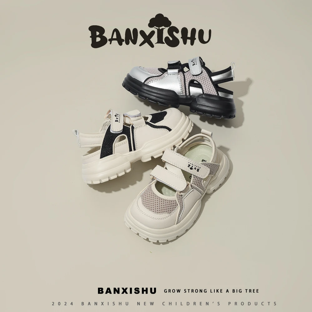BANXISHU儿童凉鞋运动鞋夏季透气软底男童网面鞋真皮女童鞋子