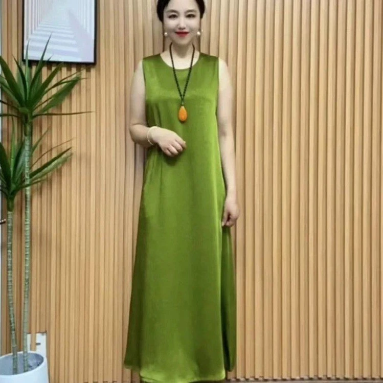 2025夏季新款纯色裙子背心时尚显瘦宽松无袖中长款连衣裙，气质百