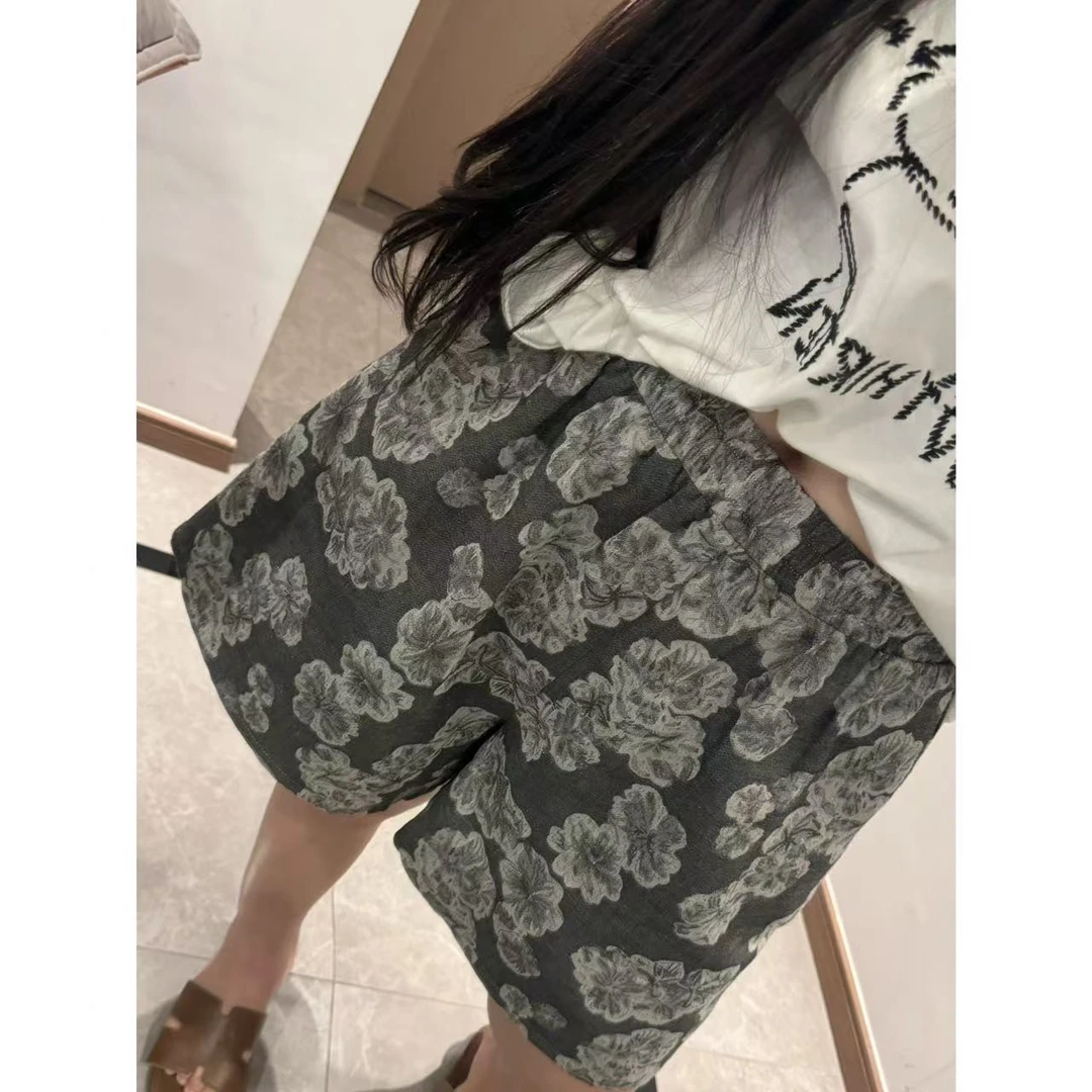 “简笔画小狗”韩系卡通小狗刺绣简约T恤提花松紧腰休闲短裤