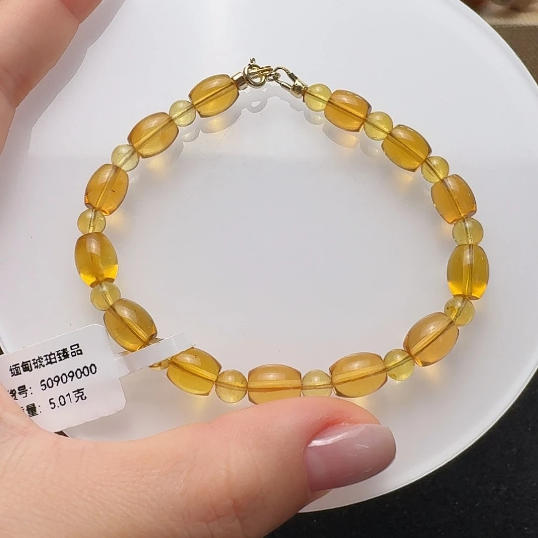 琥珀未镶嵌珠宝奇石7mm红茶桶珠单圈