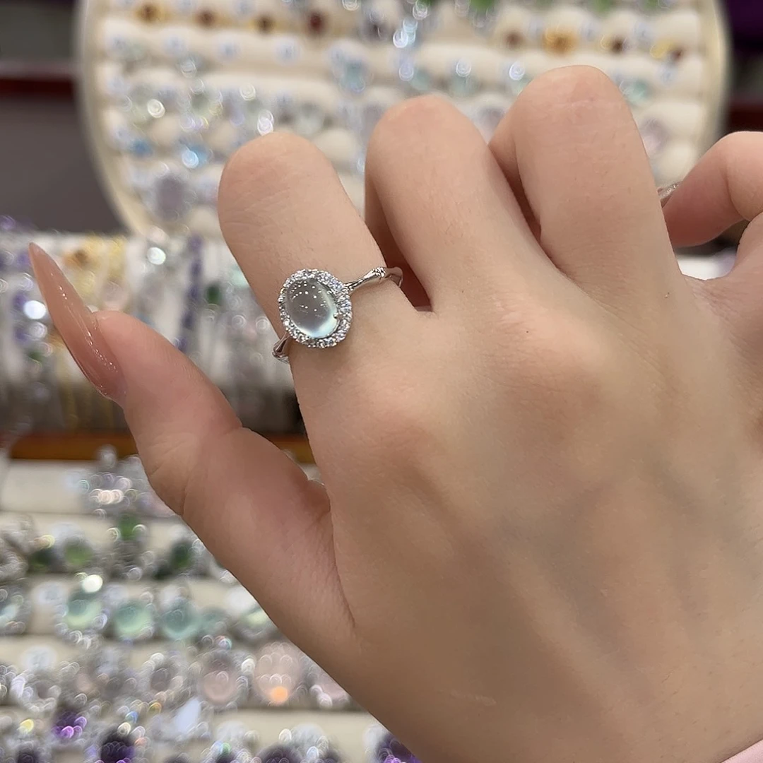 昭***蛇纹石玉银S925镶嵌女款戒指