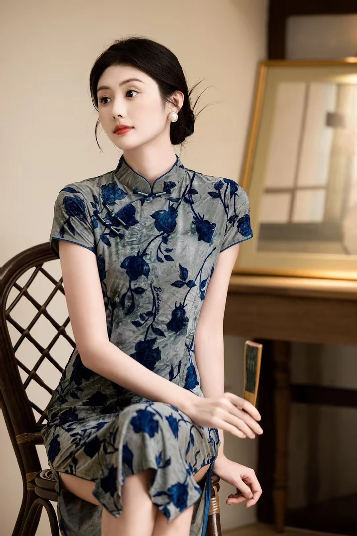 【幸韵-玫瑰】新款弹力复古显瘦 高级气质优雅旗袍裙