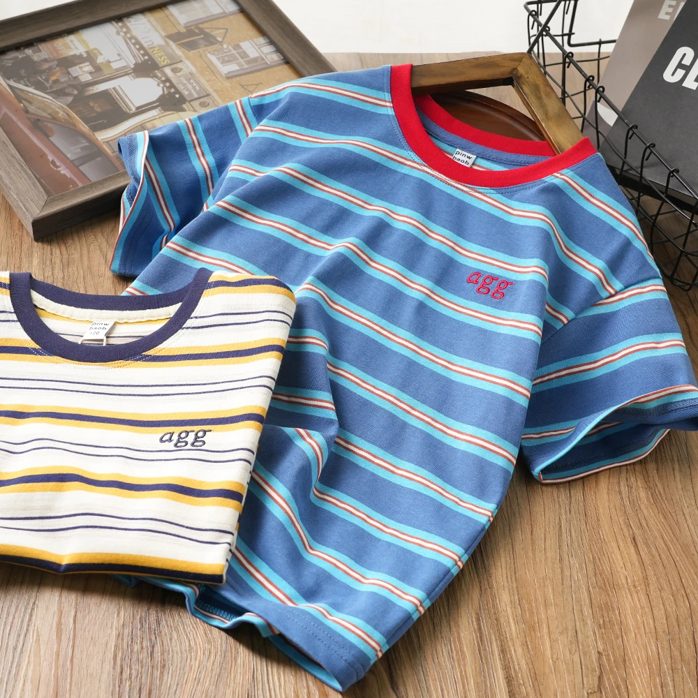 夏季条纹活力儿童短袖T恤中大童圆领百搭半袖上衣2508