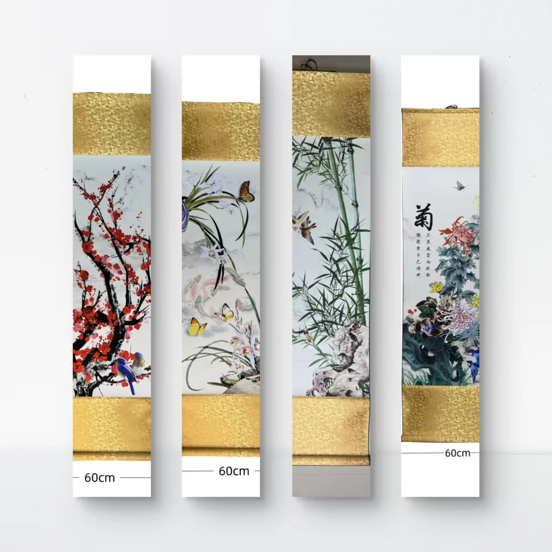 《梅兰竹菊》客厅聚财挂画玄关装饰画玄关风景艺术装饰画竖50*150*4