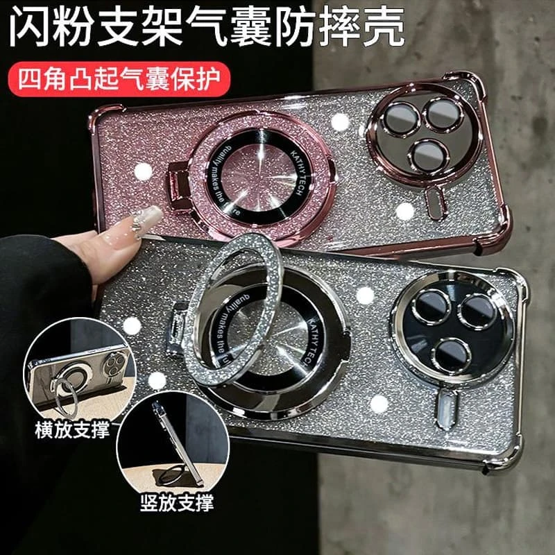 闪粉支架气囊防摔适用红米k80/k80pro手机壳透明全包保护简约